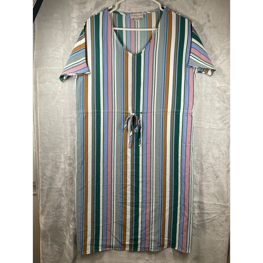Brickyard Buffalo Womens Large Striped Dress Drawstring Waist Short Sleeve